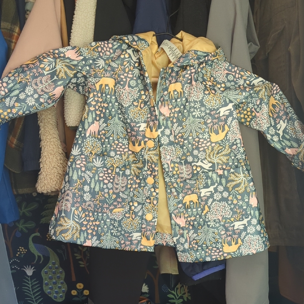 Rachel Zoe Blue and Yellow Raincoat with Whimsical Design